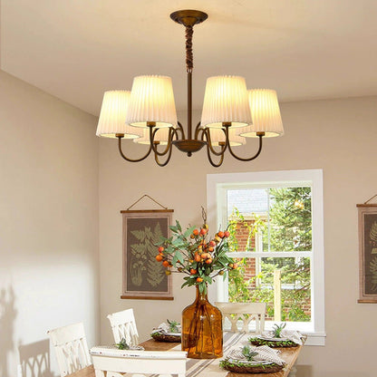 Traditional Vintage Round Branch Curved Fabric Iron 3/6/8/10 Light Chandelier For Living Room