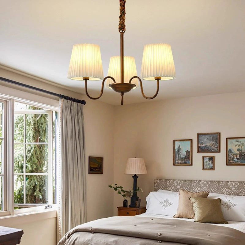 Traditional Vintage Round Branch Curved Fabric Iron 3/6/8/10 Light Chandelier For Living Room
