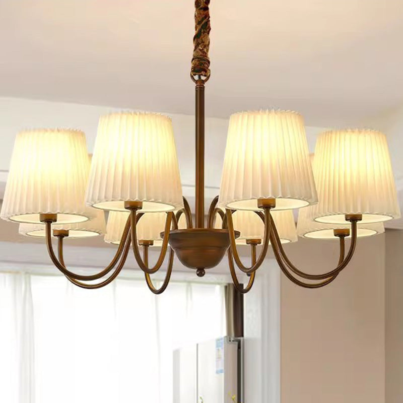 Traditional Vintage Round Branch Curved Fabric Iron 3/6/8/10 Light Chandelier For Living Room