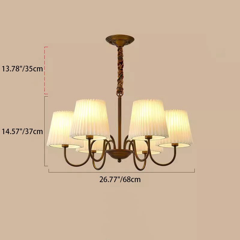 Traditional Vintage Round Branch Curved Fabric Iron 3/6/8/10 Light Chandelier For Living Room