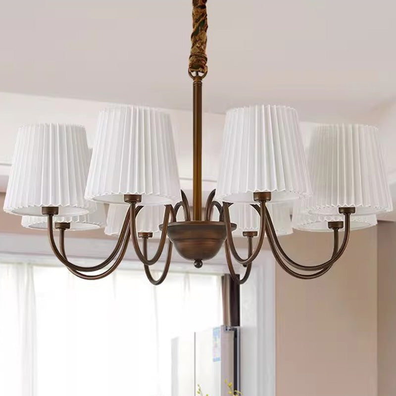 Traditional Vintage Round Branch Curved Fabric Iron 3/6/8/10 Light Chandelier For Living Room