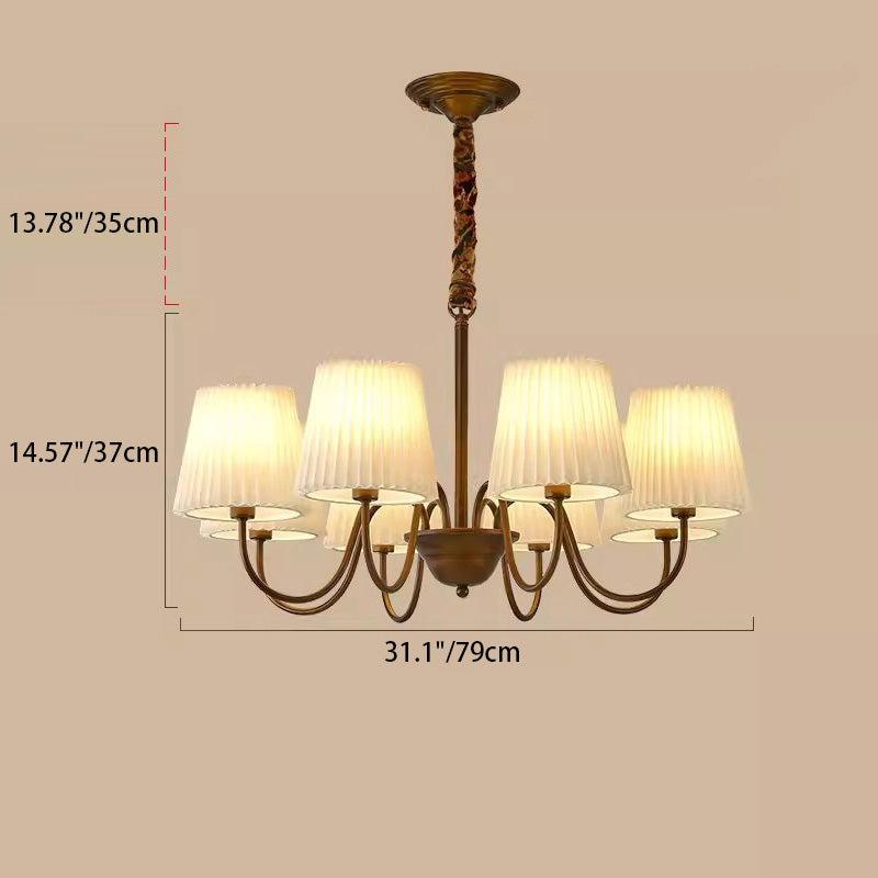 Traditional Vintage Round Branch Curved Fabric Iron 3/6/8/10 Light Chandelier For Living Room
