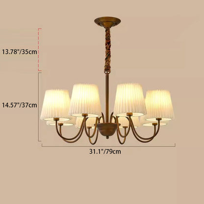 Traditional Vintage Round Branch Curved Fabric Iron 3/6/8/10 Light Chandelier For Living Room