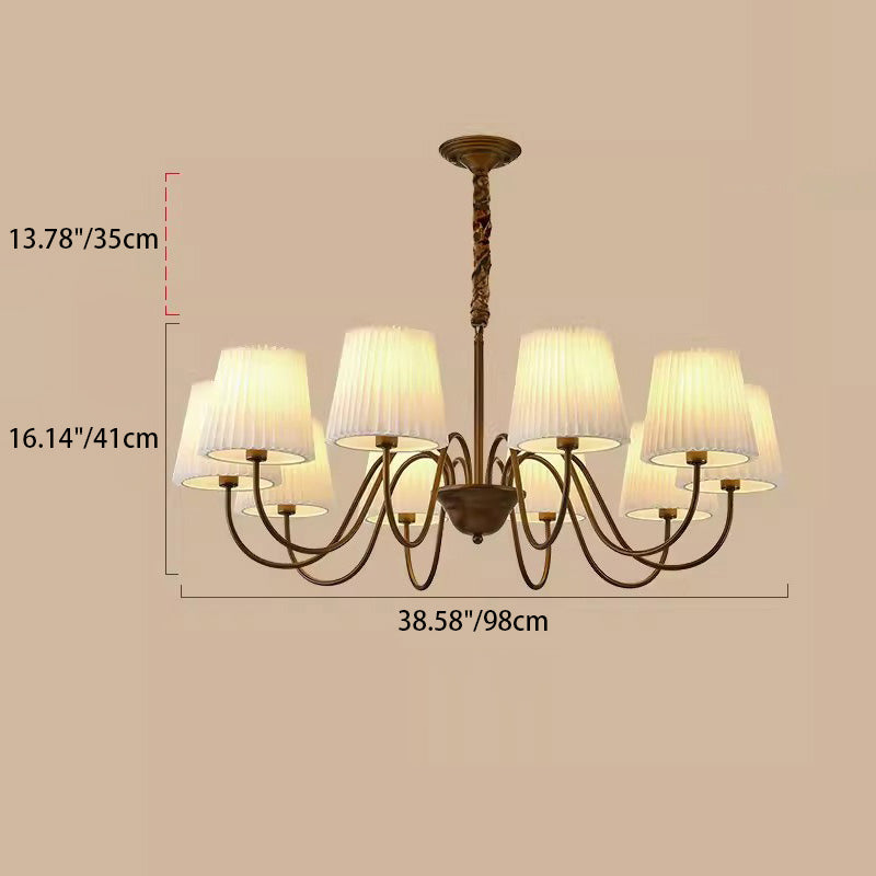 Traditional Vintage Round Branch Curved Fabric Iron 3/6/8/10 Light Chandelier For Living Room