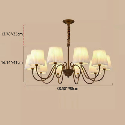 Traditional Vintage Round Branch Curved Fabric Iron 3/6/8/10 Light Chandelier For Living Room