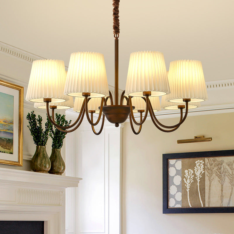 Traditional Vintage Round Branch Curved Fabric Iron 3/6/8/10 Light Chandelier For Living Room