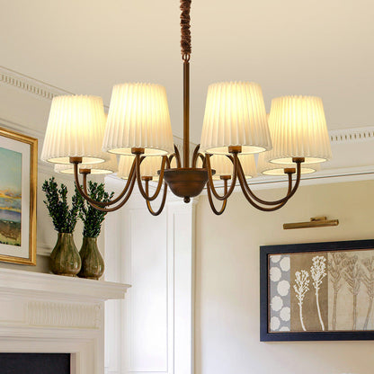 Traditional Vintage Round Branch Curved Fabric Iron 3/6/8/10 Light Chandelier For Living Room