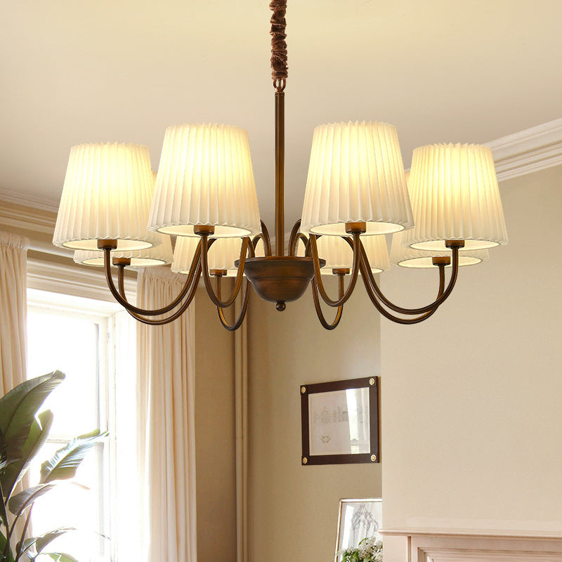 Traditional Vintage Round Branch Curved Fabric Iron 3/6/8/10 Light Chandelier For Living Room