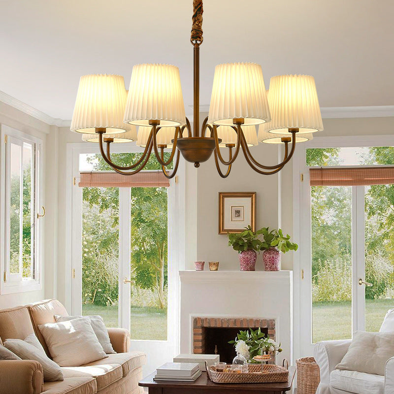 Traditional Vintage Round Branch Curved Fabric Iron 3/6/8/10 Light Chandelier For Living Room