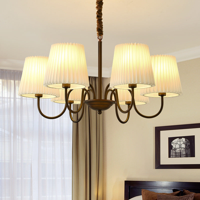 Traditional Vintage Round Branch Curved Fabric Iron 3/6/8/10 Light Chandelier For Living Room
