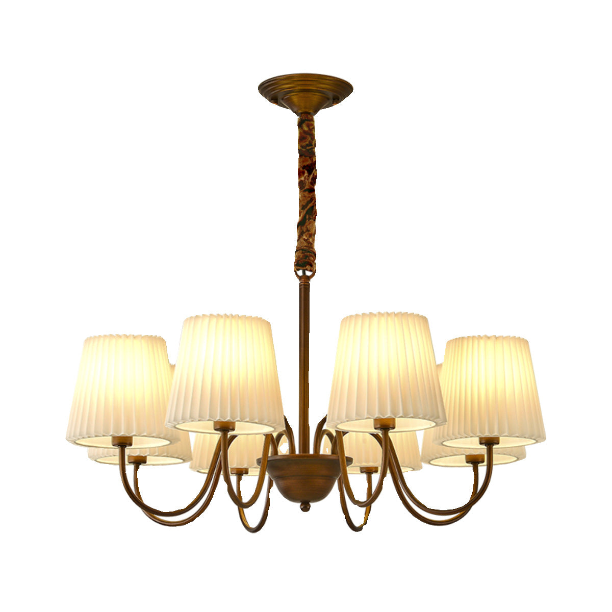 Traditional Vintage Round Branch Curved Fabric Iron 3/6/8/10 Light Chandelier For Living Room
