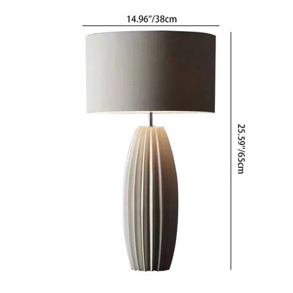 Contemporary Scandinavian Distressed Cylinder Round Fabric Ceramic 1-Light Table Lamp For Living Room