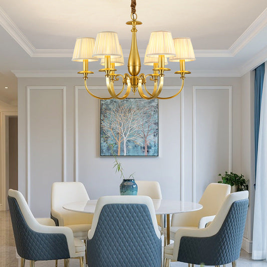 Traditional Vintage Branch Curved Cylinder Fabric Brass 3/6/8/10/15 Light Chandelier For Living Room