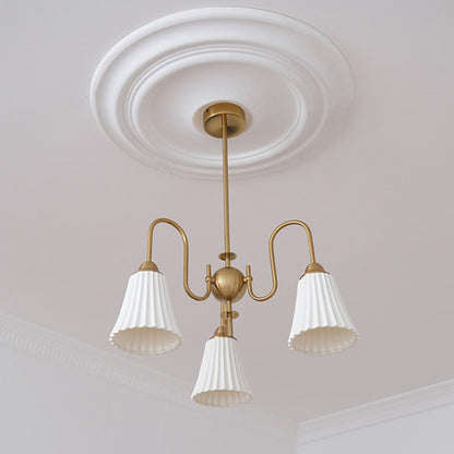 Traditional French Branch Pleated Round Ceramic Iron 3/5 Light Chandelier For Living Room