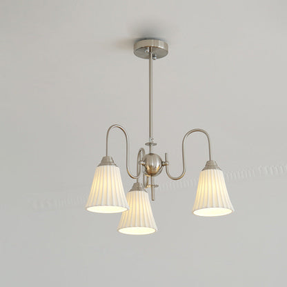 Traditional French Branch Pleated Round Ceramic Iron 3/5 Light Chandelier For Living Room
