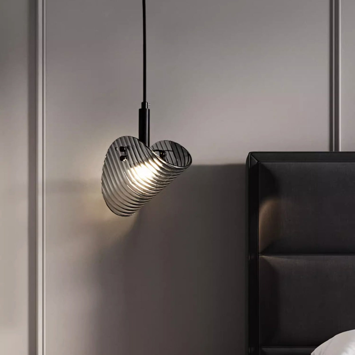 Contemporary Scandinavian Curved Arch Glass Hardware LED Pendant Light For Bedroom