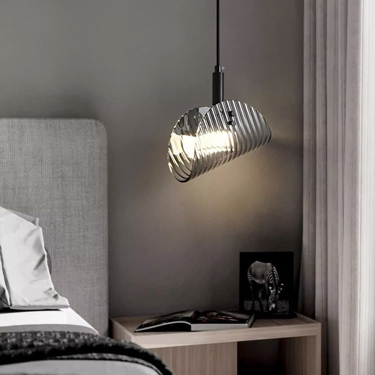 Contemporary Scandinavian Curved Arch Glass Hardware LED Pendant Light For Bedroom