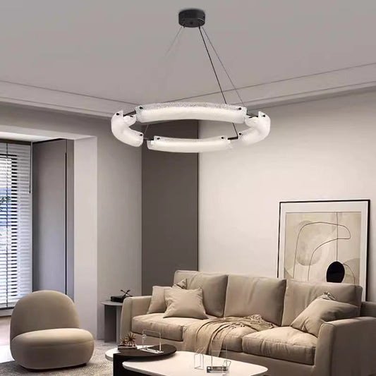 ثريا جزيرة LED دائرية معاصرة من الأكريليك والنحاس لغرفة المعيشة 