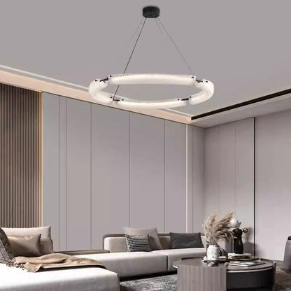 ثريا جزيرة LED دائرية معاصرة من الأكريليك والنحاس لغرفة المعيشة 