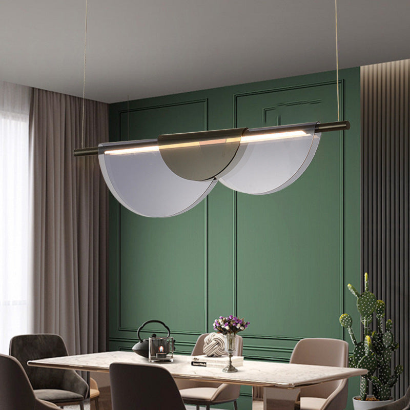 ثريا LED معدنية نصف دائرية طويلة من مادة البولي فينيل كلوريد بتصميم إسكندنافي معاصر لغرفة المعيشة