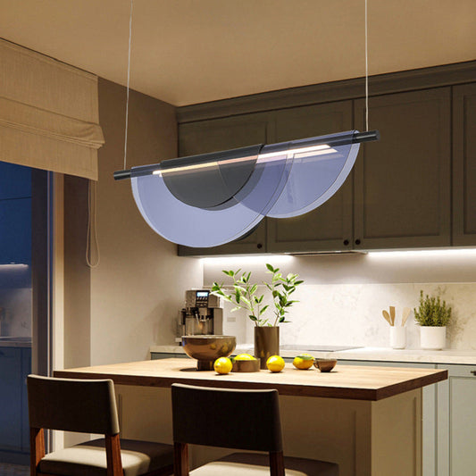 ثريا LED معدنية نصف دائرية طويلة من مادة البولي فينيل كلوريد بتصميم إسكندنافي معاصر لغرفة المعيشة