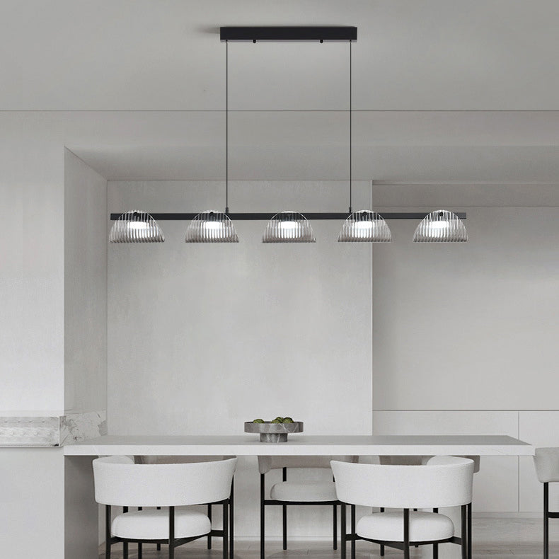 ثريا جزيرة LED مصنوعة من الحديد والألومنيوم والزجاج الأكريليكي بتصميم عصري إبداعي طويل نصف دائري لغرفة المعيشة 