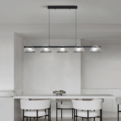 ثريا جزيرة LED مصنوعة من الحديد والألومنيوم والزجاج الأكريليكي بتصميم عصري إبداعي طويل نصف دائري لغرفة المعيشة 