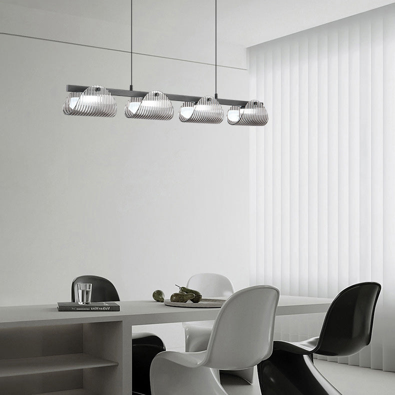 ثريا جزيرة LED مصنوعة من الحديد والألومنيوم والزجاج الأكريليكي بتصميم عصري إبداعي طويل نصف دائري لغرفة المعيشة 
