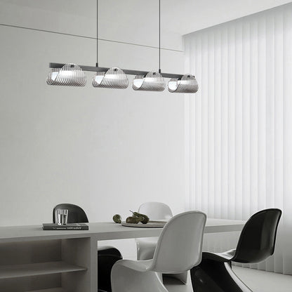 ثريا جزيرة LED مصنوعة من الحديد والألومنيوم والزجاج الأكريليكي بتصميم عصري إبداعي طويل نصف دائري لغرفة المعيشة 