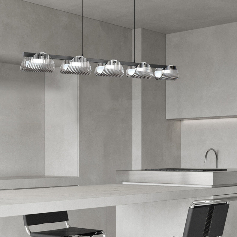 ثريا جزيرة LED مصنوعة من الحديد والألومنيوم والزجاج الأكريليكي بتصميم عصري إبداعي طويل نصف دائري لغرفة المعيشة 