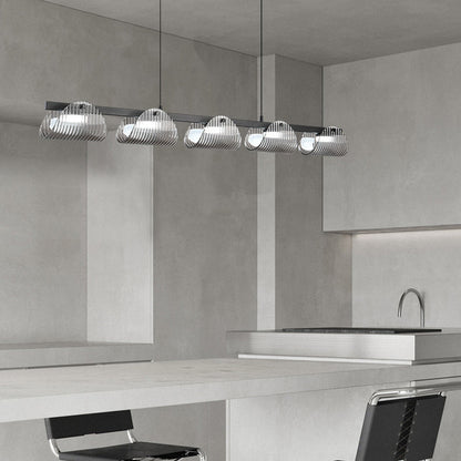 ثريا جزيرة LED مصنوعة من الحديد والألومنيوم والزجاج الأكريليكي بتصميم عصري إبداعي طويل نصف دائري لغرفة المعيشة 