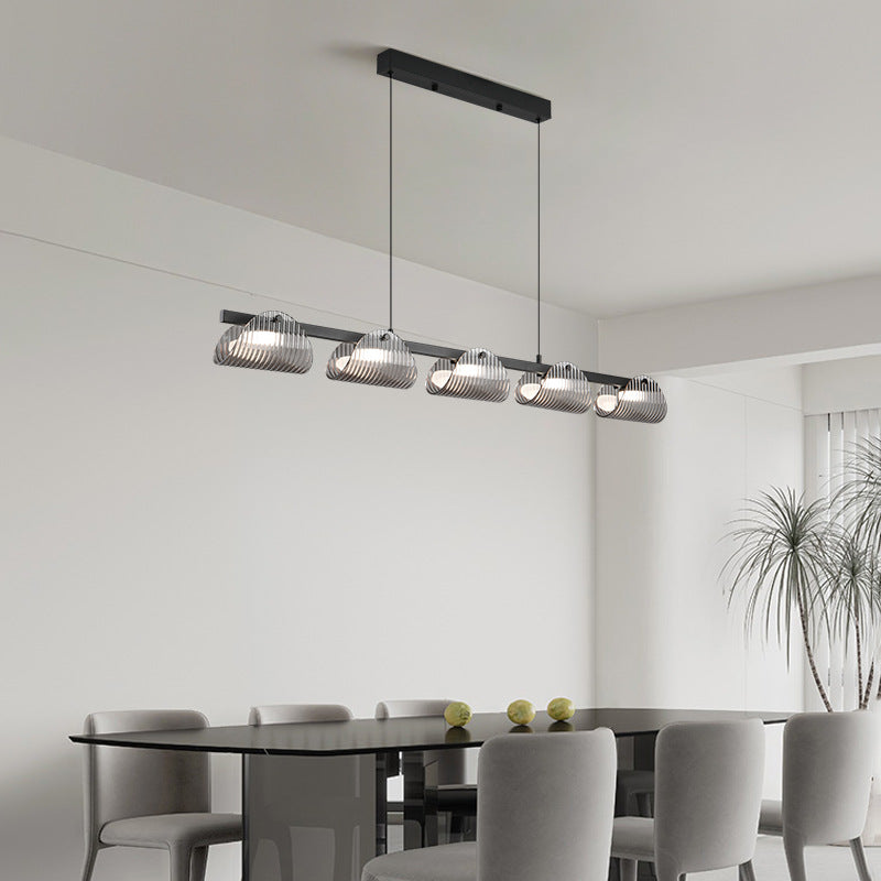ثريا جزيرة LED مصنوعة من الحديد والألومنيوم والزجاج الأكريليكي بتصميم عصري إبداعي طويل نصف دائري لغرفة المعيشة 