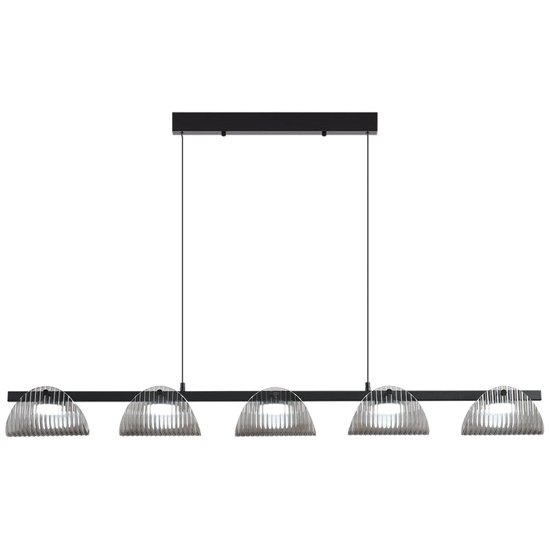 ثريا جزيرة LED مصنوعة من الحديد والألومنيوم والزجاج الأكريليكي بتصميم عصري إبداعي طويل نصف دائري لغرفة المعيشة 