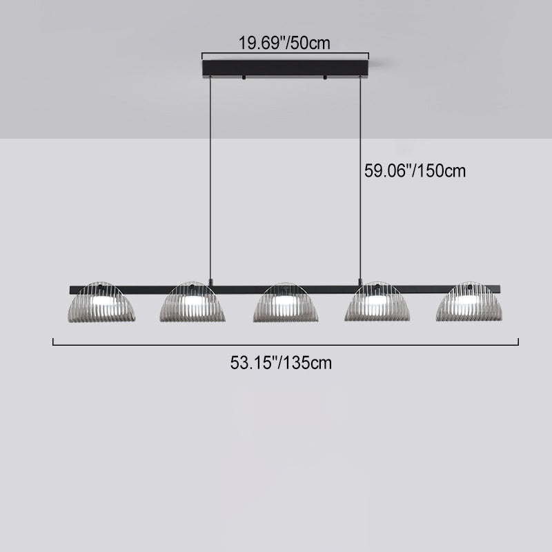 ثريا جزيرة LED مصنوعة من الحديد والألومنيوم والزجاج الأكريليكي بتصميم عصري إبداعي طويل نصف دائري لغرفة المعيشة 