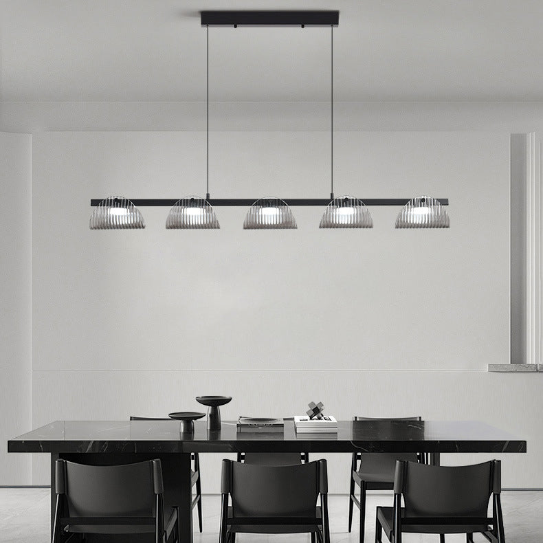 ثريا جزيرة LED مصنوعة من الحديد والألومنيوم والزجاج الأكريليكي بتصميم عصري إبداعي طويل نصف دائري لغرفة المعيشة 