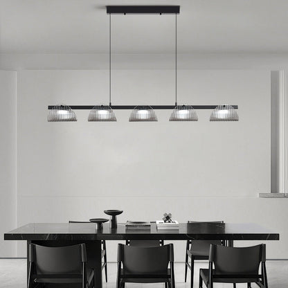 ثريا جزيرة LED مصنوعة من الحديد والألومنيوم والزجاج الأكريليكي بتصميم عصري إبداعي طويل نصف دائري لغرفة المعيشة 