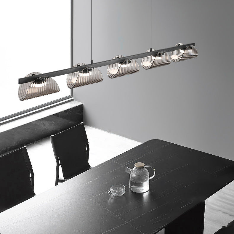 ثريا جزيرة LED مصنوعة من الحديد والألومنيوم والزجاج الأكريليكي بتصميم عصري إبداعي طويل نصف دائري لغرفة المعيشة 