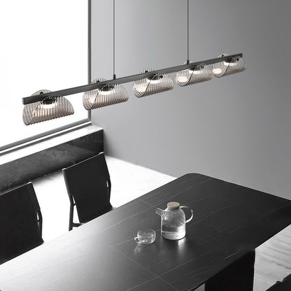 ثريا جزيرة LED مصنوعة من الحديد والألومنيوم والزجاج الأكريليكي بتصميم عصري إبداعي طويل نصف دائري لغرفة المعيشة 