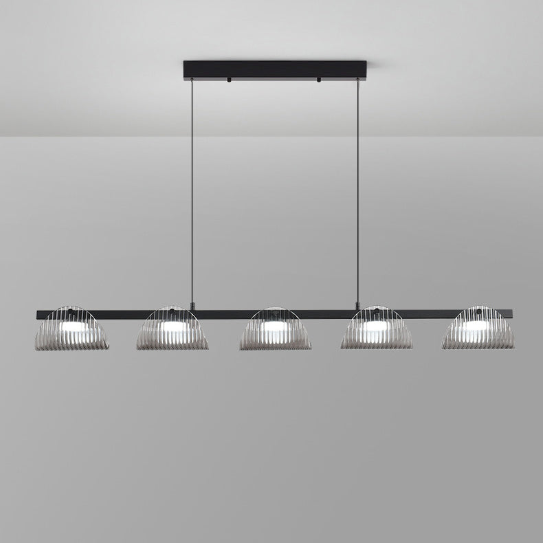 ثريا جزيرة LED مصنوعة من الحديد والألومنيوم والزجاج الأكريليكي بتصميم عصري إبداعي طويل نصف دائري لغرفة المعيشة 
