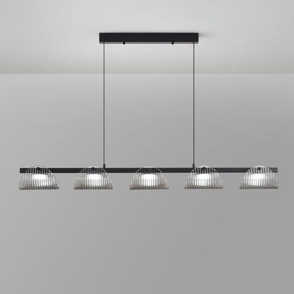 ثريا جزيرة LED مصنوعة من الحديد والألومنيوم والزجاج الأكريليكي بتصميم عصري إبداعي طويل نصف دائري لغرفة المعيشة 