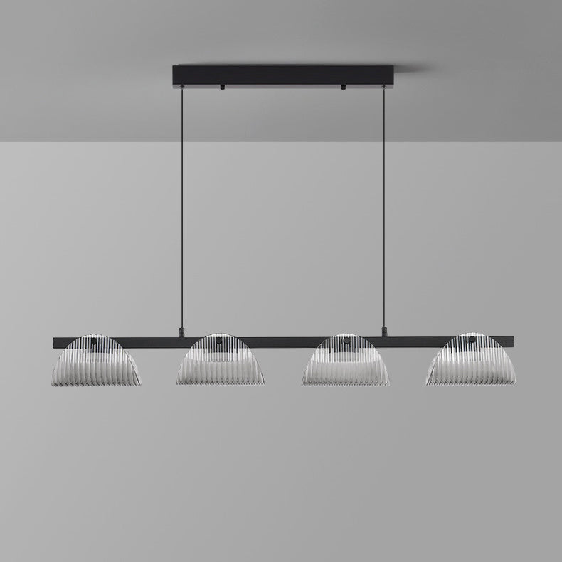 ثريا جزيرة LED مصنوعة من الحديد والألومنيوم والزجاج الأكريليكي بتصميم عصري إبداعي طويل نصف دائري لغرفة المعيشة 