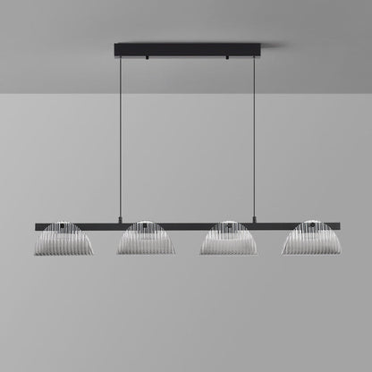 ثريا جزيرة LED مصنوعة من الحديد والألومنيوم والزجاج الأكريليكي بتصميم عصري إبداعي طويل نصف دائري لغرفة المعيشة 