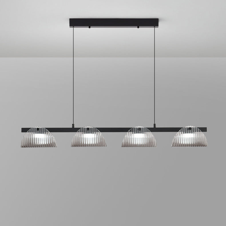 ثريا جزيرة LED مصنوعة من الحديد والألومنيوم والزجاج الأكريليكي بتصميم عصري إبداعي طويل نصف دائري لغرفة المعيشة 