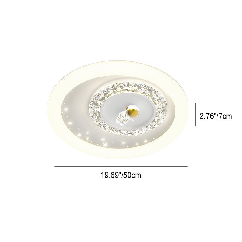 Modern Art Deco Round Astronaut Kids Cartoon Acrylic Iron LED Flush Mount Ceiling Light For Bedroom