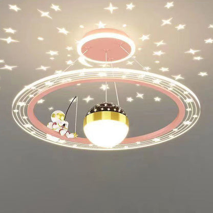 Modern Minimalist Kids Astronaut Stars Round Orb PC Wood LED Chandelier For Living Room