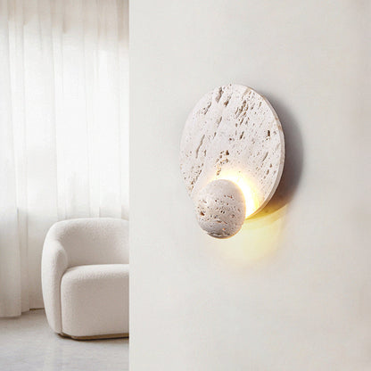 Traditional Japanese Round Ball White Travertine LED Wall Sconce Lamp For Living Room