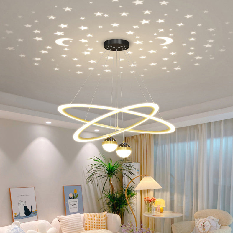 ثريا LED معاصرة بتصميم إسكندنافي دائري من الأكريليك والألومنيوم والحديد لغرفة المعيشة