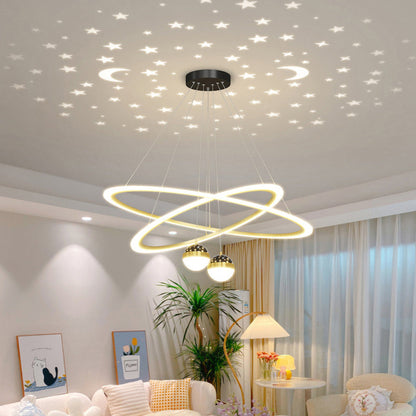 ثريا LED معاصرة بتصميم إسكندنافي دائري من الأكريليك والألومنيوم والحديد لغرفة المعيشة