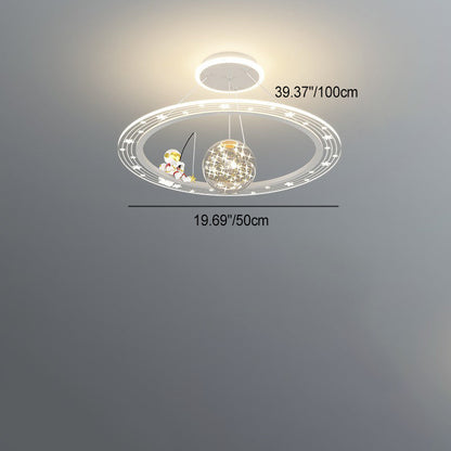 Modern Art Deco Kids Astronaut Planet Round Acrylic Iron LED Chandelier For Living Room