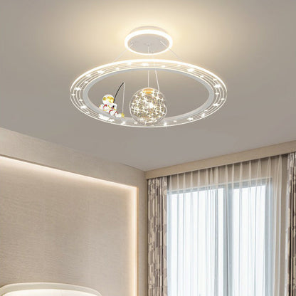 Modern Art Deco Kids Astronaut Planet Round Acrylic Iron LED Chandelier For Living Room